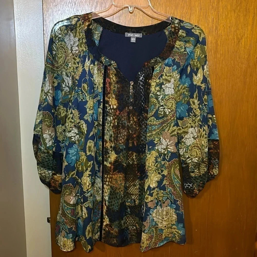 Roz & Ali Dressy Fall Floral & Paisley 1/2 Sleeve Blouse Lined Size 18/20